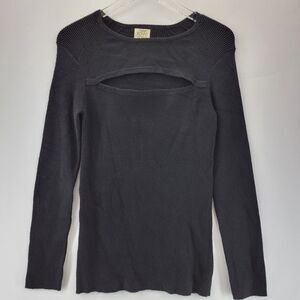 Ronny Kobo Torn Sweater Womens Medium Cutout Bust Black Stretch Ribbed Knit Sexy